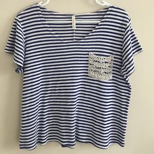 blue & white striped top